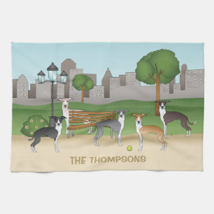 Linge De Cuisine Dessin de chiens italiens Greyhound mignons dans u