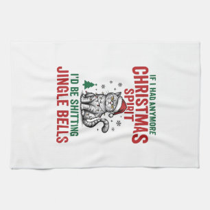 Linge De Cuisine Dessin de gravure vintage d'esprit de chat de Noël