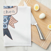 Linge De Cuisine Dessin de ligne de sardine personnalisé (Quart Plié)