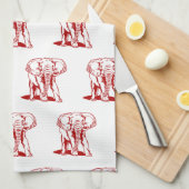Linge De Cuisine Dessin de ligne rouge foncé monogramme (Quart Plié)