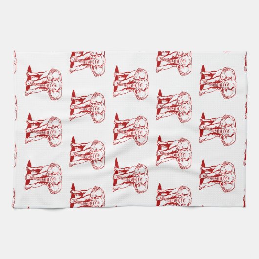 Linge De Cuisine Dessin de ligne rouge foncé monogramme (Horizontal)