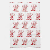 Linge De Cuisine Dessin de ligne rouge foncé monogramme (Vertical)