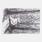 Linge De Cuisine dessin de paysage d'encre de chemin forestier (Horizontal)