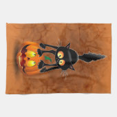 Linge De Cuisine Dessin d'Halloween au chat effrayé sur Citrouille (Horizontal)