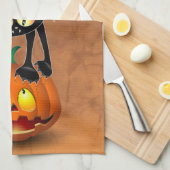 Linge De Cuisine Dessin d'Halloween au chat effrayé sur Citrouille (Quart Plié)