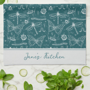 Linge De Cuisine Dessin d'insectes bleu Turquoise de la cuisine du