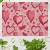 Linge De Cuisine Dessin du Motif des Coeurs Roses Rouges (Plié)