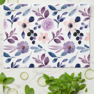 Linge De Cuisine Dessin floral délicat avec feuilles de lavande mar