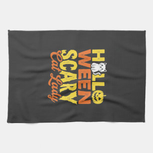 Linge De Cuisine Dessin Halloween Dame Chat Effrayant_1