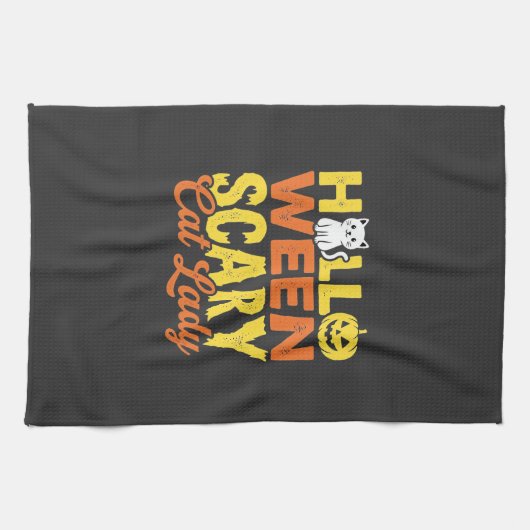 Linge De Cuisine Dessin Halloween Dame Chat Effrayant_1 (Horizontal)