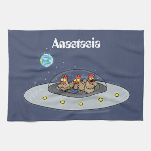 Linge De Cuisine Dessin humoristique de poulets dans l'espace
