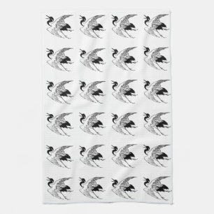 Linge De Cuisine Dessin japonais vintage d'une grue