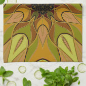 Linge De Cuisine Dessin Mandala Fleur Jaune et Vert (Plié)