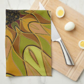 Linge De Cuisine Dessin Mandala Fleur Jaune et Vert (Quart Plié)