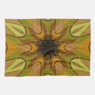 Linge De Cuisine Dessin Mandala Fleur Jaune et Vert