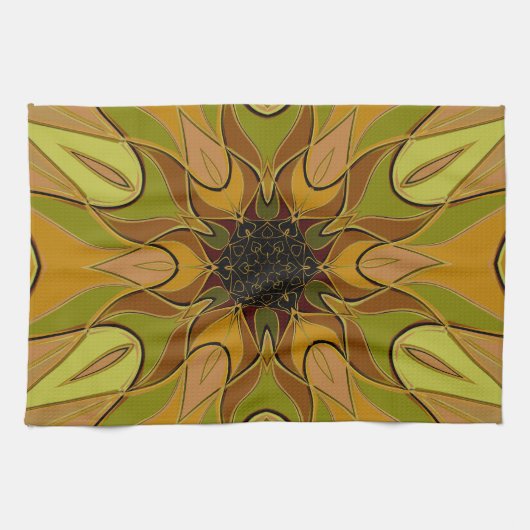 Linge De Cuisine Dessin Mandala Fleur Jaune et Vert (Horizontal)