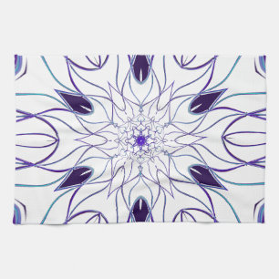 Linge De Cuisine Dessin Mandala Flower blanc et violet