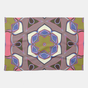 Linge De Cuisine Dessin Mandala Flower bleu rose et jaune