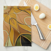 Linge De Cuisine Dessin Mandala Flower orange et vert (Quart Plié)