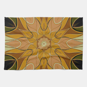 Linge De Cuisine Dessin Mandala Flower orange et vert