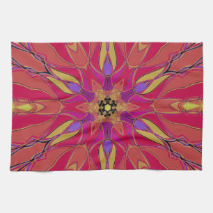 Linge De Cuisine Dessin Mandala Flower rose jaune et violet