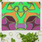 Linge De Cuisine Dessin Mandala Flower vert orange et violet (Plié)