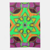 Linge De Cuisine Dessin Mandala Flower vert orange et violet (Vertical)