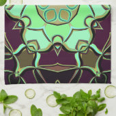 Linge De Cuisine Dessin Mandala Flower vert violet et noir (Plié)