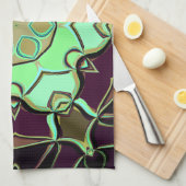 Linge De Cuisine Dessin Mandala Flower vert violet et noir (Quart Plié)