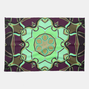 Linge De Cuisine Dessin Mandala Flower vert violet et noir