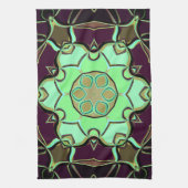 Linge De Cuisine Dessin Mandala Flower vert violet et noir (Vertical)
