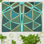 Linge De Cuisine Dessin Mandala Vert bleu et jaune (Plié)