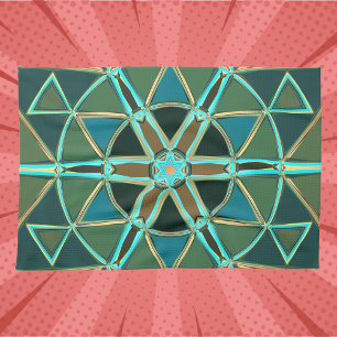 Linge De Cuisine Dessin Mandala Vert bleu et jaune