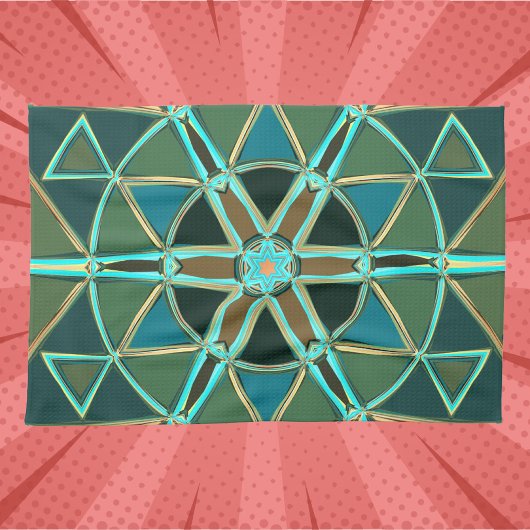 Linge De Cuisine Dessin Mandala Vert bleu et jaune