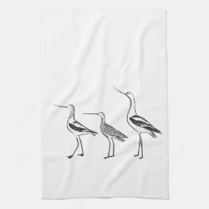 Linge De Cuisine Dessin minimaliste d'art ornithologique en noir et