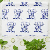 Linge De Cuisine Dessin Monogramme Marine Blue Elephant Line (Plié)