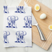 Linge De Cuisine Dessin Monogramme Marine Blue Elephant Line (Quart Plié)