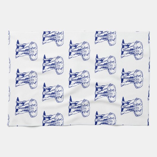 Linge De Cuisine Dessin Monogramme Marine Blue Elephant Line (Horizontal)