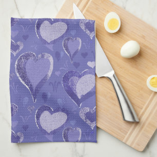 Linge De Cuisine Dessin Motif de coeur violet