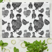Linge De Cuisine Dessins d'art de la ligne de poulets Silkie Bantam (Plié)