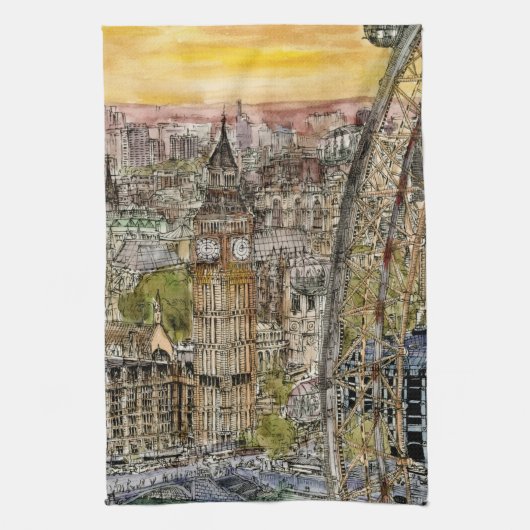 Linge De Cuisine Destinations | Aquarelle Big Ben & London Eye (Vertical)