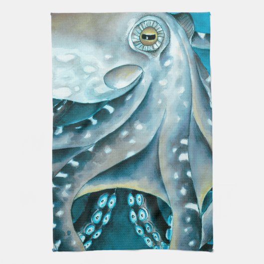 Linge De Cuisine Détails de l'aquarelle bleue octopus (Vertical)