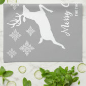 Linge De Cuisine Deux Cerfs Blancs En Gris Avec Des Snowflakes Et D (Plié)