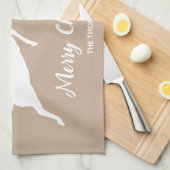 Linge De Cuisine Deux Cerfs Blancs Sur Beige Avec Flacons De Neige (Quart Plié)