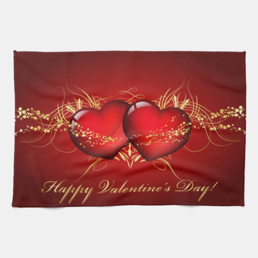 Linge De Cuisine Deux cœurs Joyeuse Saint-Valentin (Horizontal)