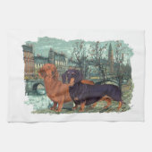 Linge De Cuisine Deux Dachshunds dans la ville (Horizontal)