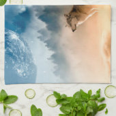 Linge De Cuisine Deux loups hurlent à la pleine lune en forêt (Plié)