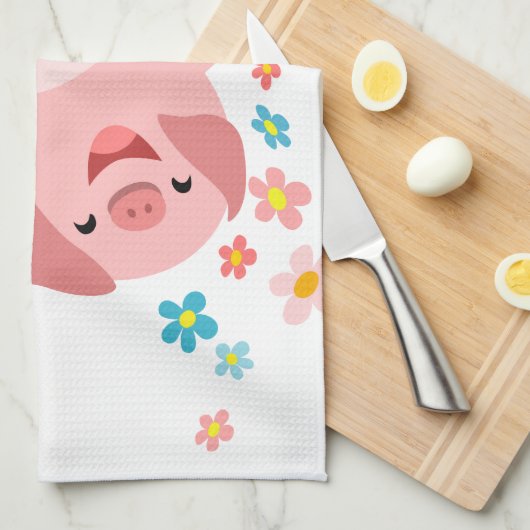 Linge De Cuisine Deux mignons cochons de caricature dans la serviet (Quart Plié)