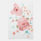 Linge De Cuisine Deux mignons cochons de caricature dans la serviet (Vertical)