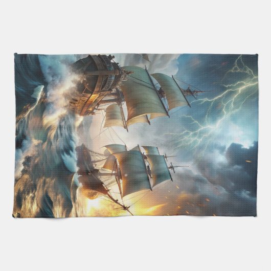 Linge De Cuisine Deux navires en mer (Horizontal)